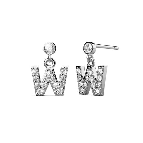 Solid 925 Sterling Silver Initial Crystal Personalised Alphabet Letter Earrings